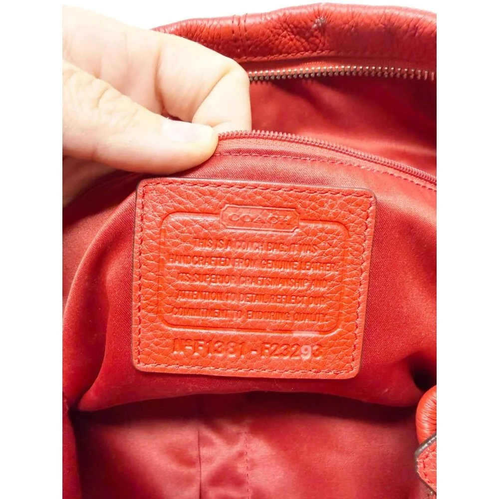 Coach Park Pebble Leather Hobo Shoulder Bag Purse Zip Top F23293 Red Large‎